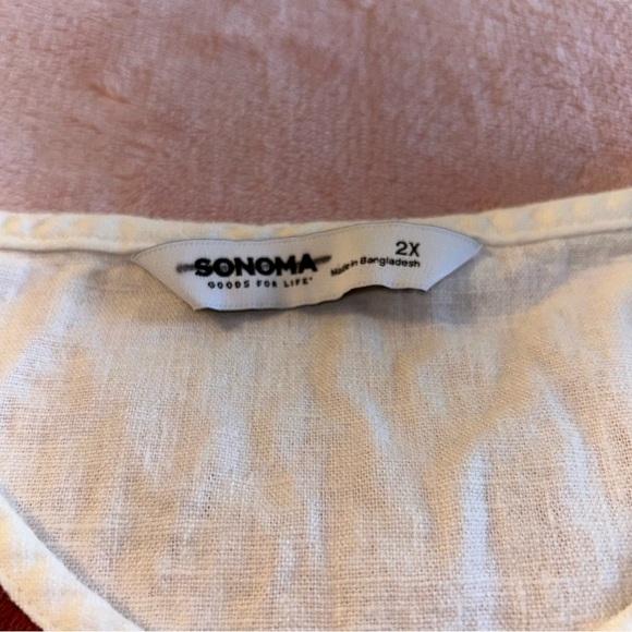 Sonoma white linen short sleeve top with geometric embroidery 2X peasant core - Picture 6 of 10